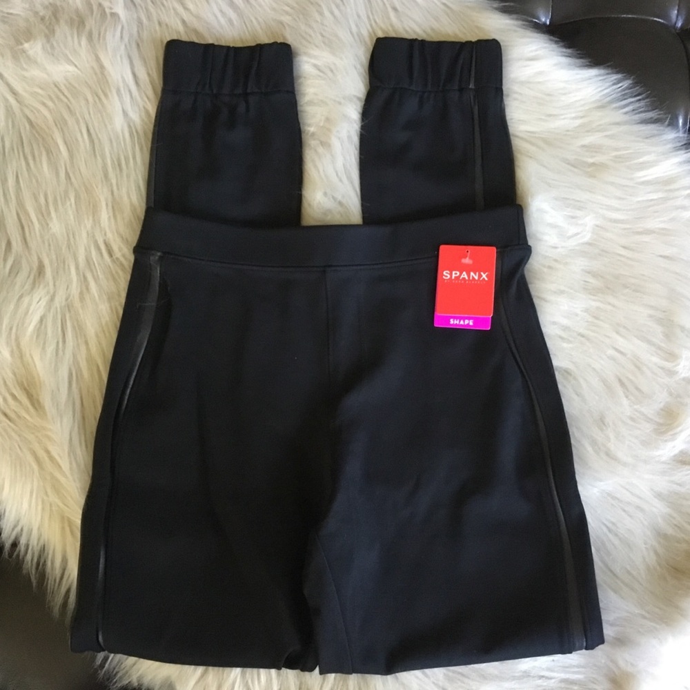 Spanx Faux Leather Detail Track Legging Jogger S - Picture 2 of 7